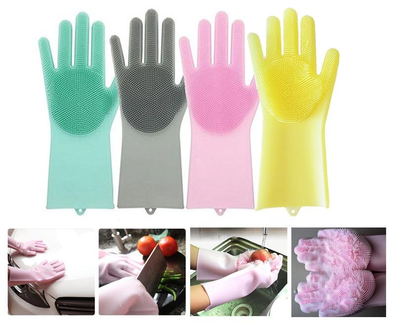 ( High Quality )Pair Of Silicone Washing Full Finger Gloves For Home & Kitchen